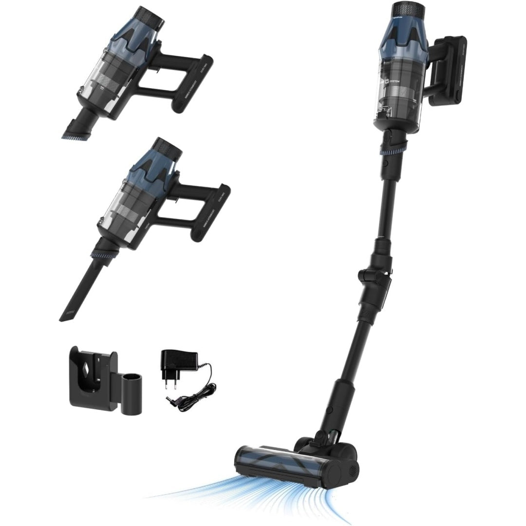 Aspirateur vertical avec un eclairage de la zone de travail et la collecte de la poussiere