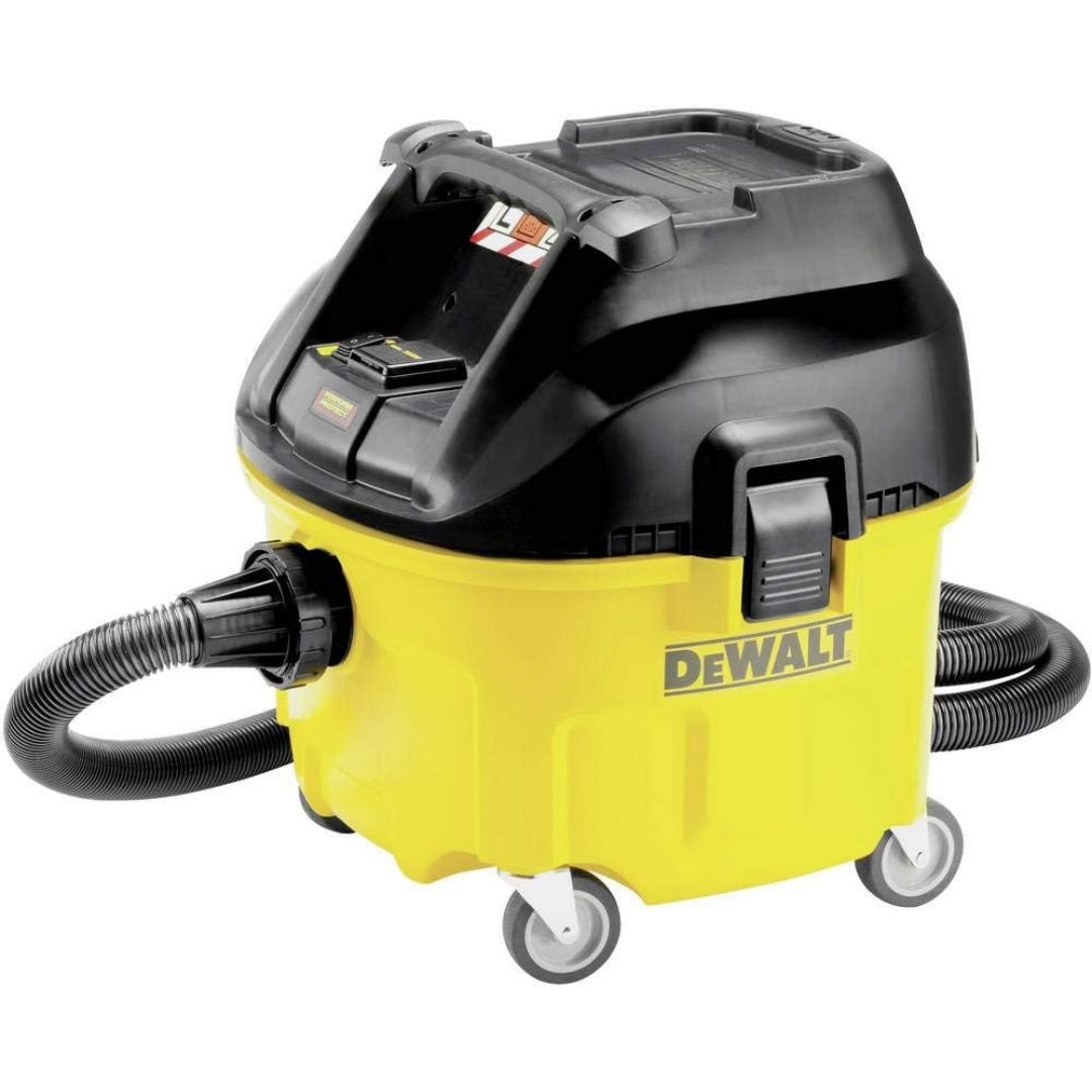 Aspirateur eau et poussiere, coloris gris et jaune, avec la collecte de l'eau et des poussieres