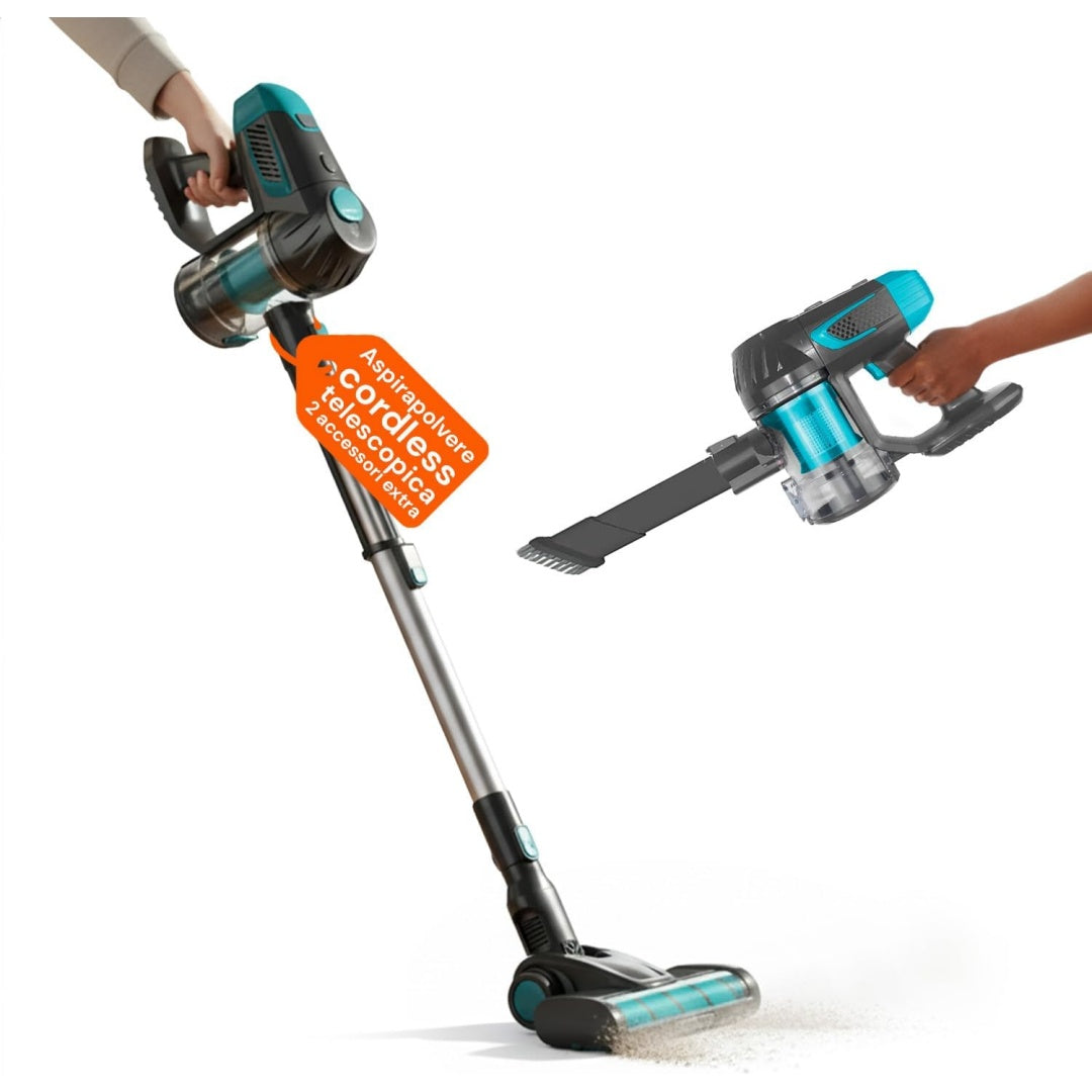 Aspirateur au format balai integrant une contenance annoncee de 0,7 l et une utilisation sans fil