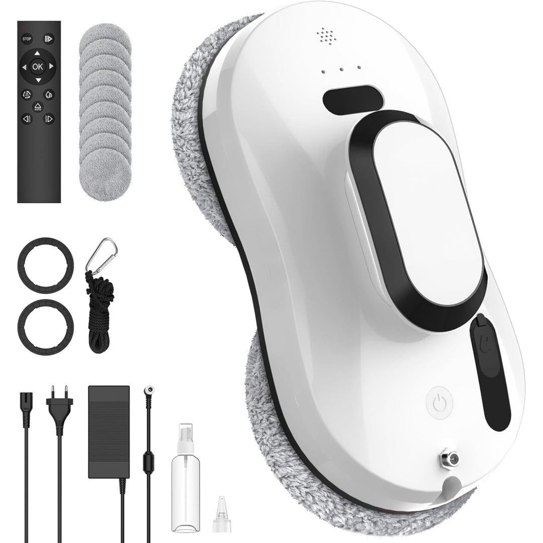 Robot nettoyeur de fenetres avec le nettoyage des bords et le deplacement sur la vitre