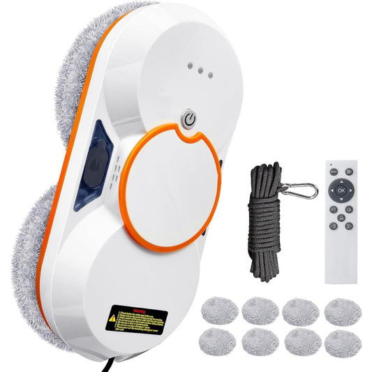 Robot pour surfaces vitrees, coloris blanc et gris, avec un mouvement rotatif