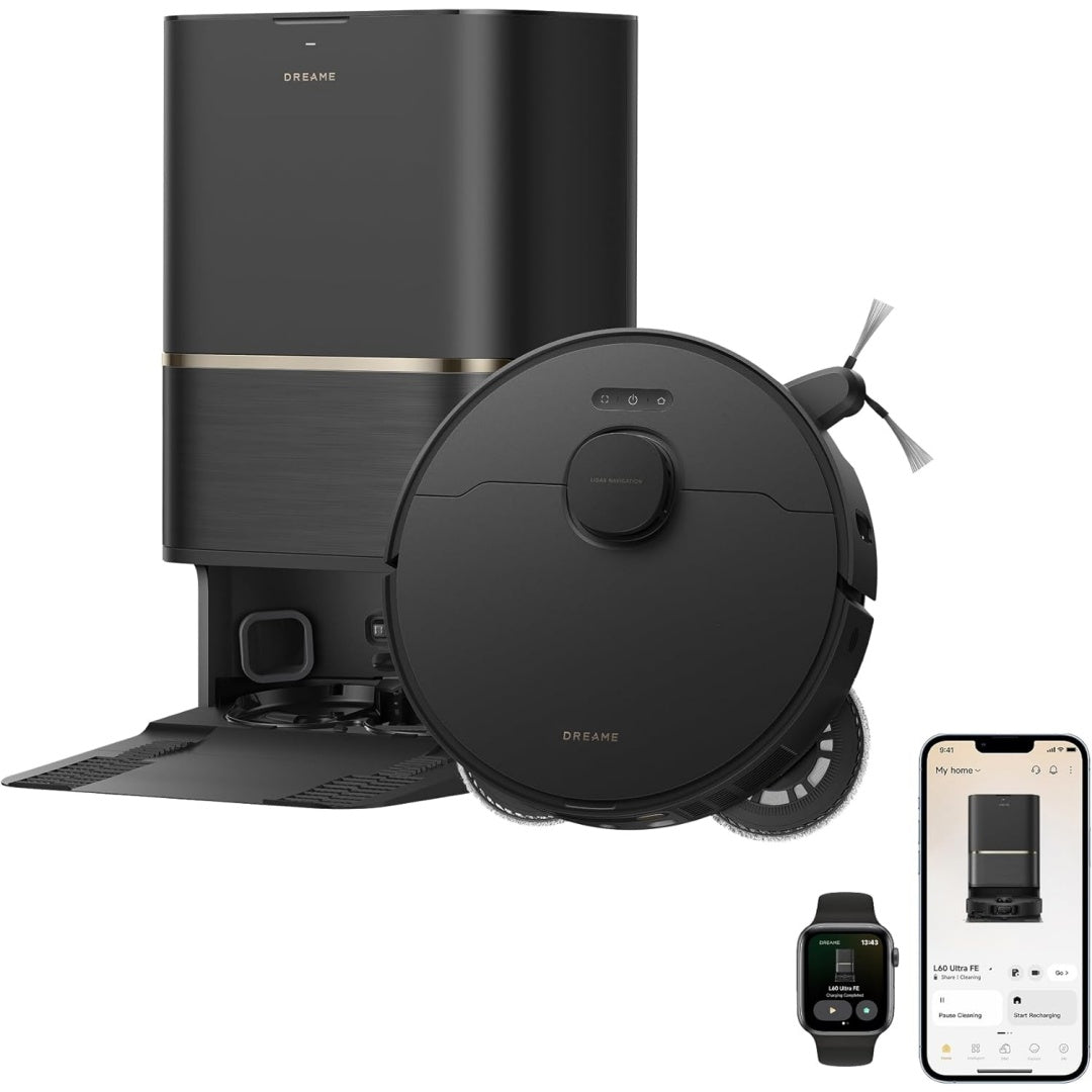 Robot avec station de lavage, coloris noir, avec un reglage par application