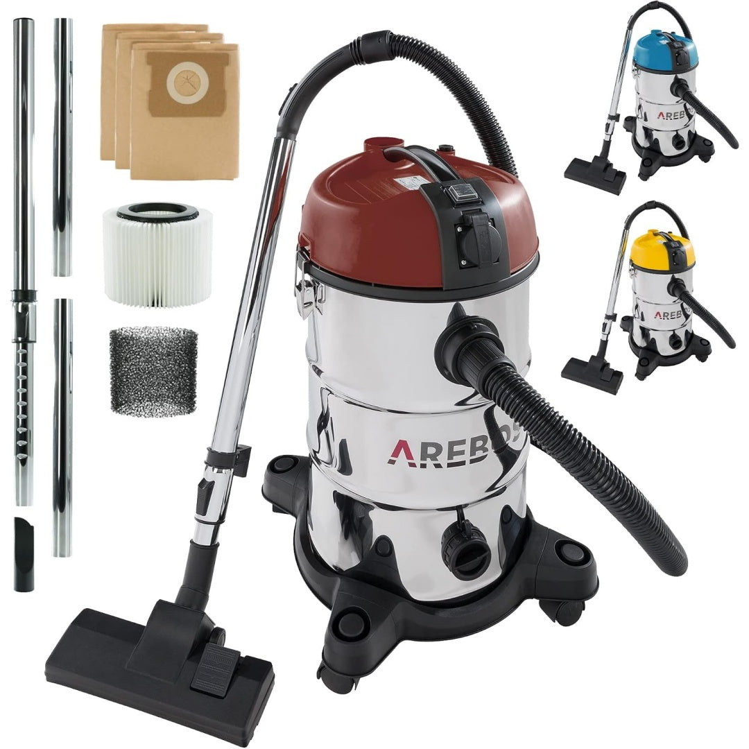 Aspirateur pour liquides et poussieres avec l'entretien des habitacles et un corps en acier inoxydable